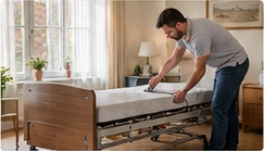 Técnico a montar uma cama articulada num quarto